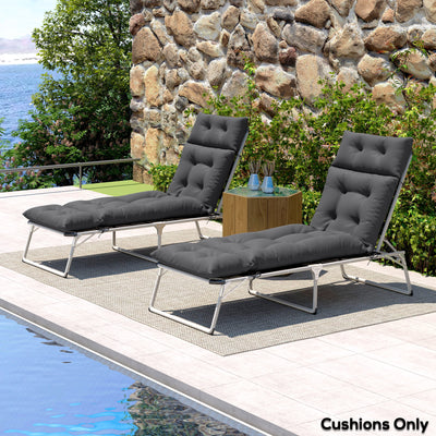 Outsunny Sun Lounger Cushions Only, 190x56x10cm Garden Lounge Chair Cushions Set of 2, UPF20+ 220gsm Fabric, Thick Sunbed Replacement Cushions with 6 Ties, Dark Grey 