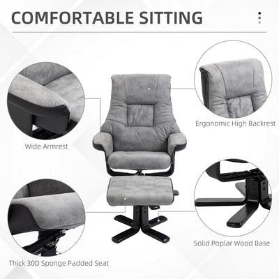HOMCOM Fabric Recliner Sofa Armchair with footstool Swivel Sofa Grey 