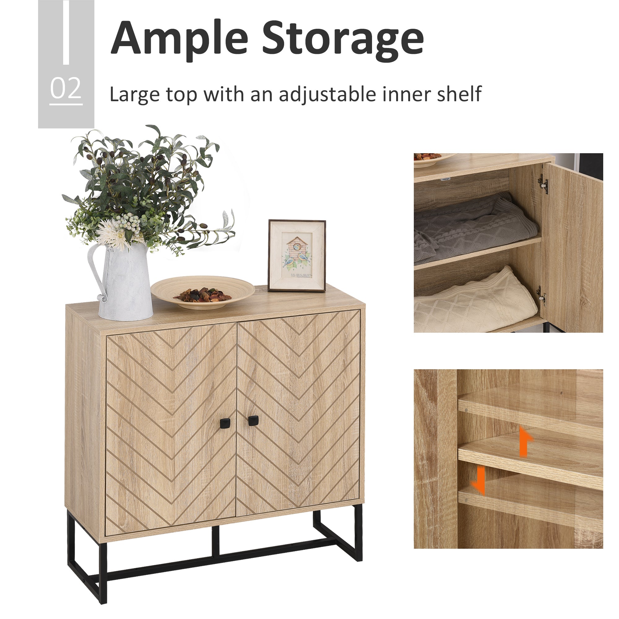 HOMCOM MDF 2-Tier Storage Cabinet Steel Frame Handles Tabletop Unique Home Style Organiser, 80H x 80L x 29.5Wcm-Oak 