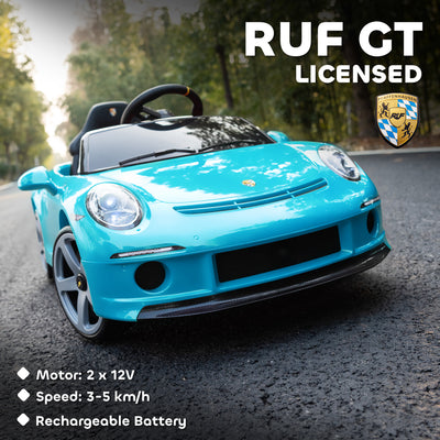 AIYAPLAY Kids Electric Car, 12V Licensed RUF GT Ride on Car with Suspension, Remote Control, Music, for 3-5 Years, Blue 