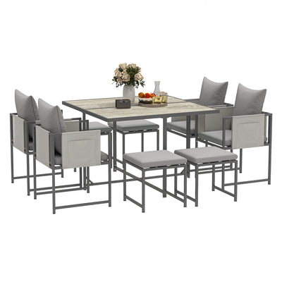 Outsunny Nine-Piece Steel Frame Garden Dining Set - Grey 
