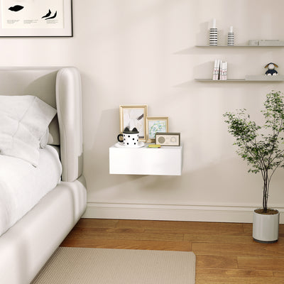 HOMCOM Floating Bedside Table, Wall-Mounted Nightstand with Storage Drawer, Small Side End Table for Bedroom, White 