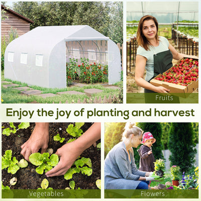 Outsunny Walk-In Polytunnel Greenhouse Warm House Garden Tunnel Shelter Plant Shed with Door and Windows, Galvanised Steel Frame, 3.5 x 3 x 2m, White 