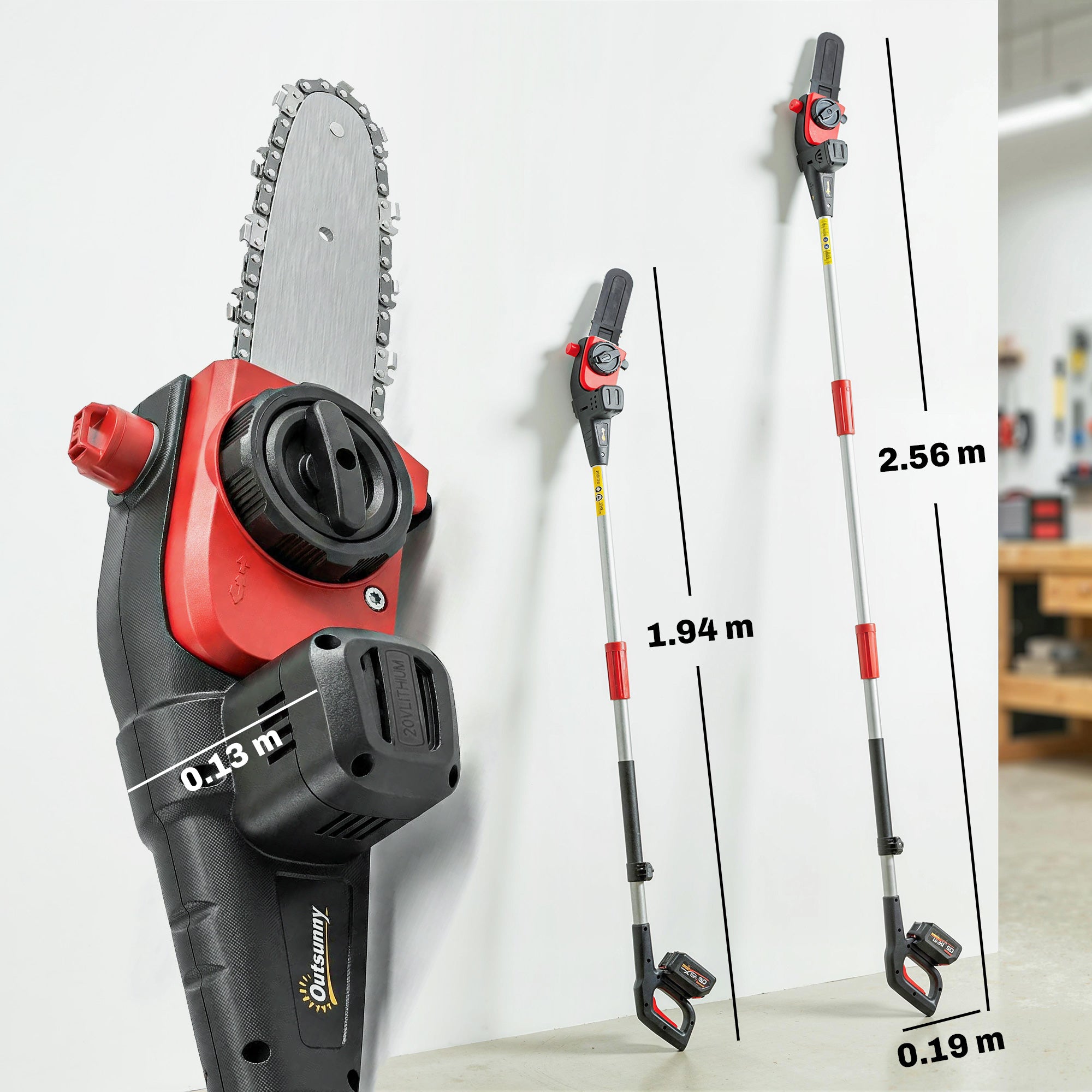 Outsunny 18V 8" Cordless Pole Chainsaw, 1.94m/2.56m Electric Chainsaw with 2 x 4.0Ah Batteries, Charger, Auto Lubrication 