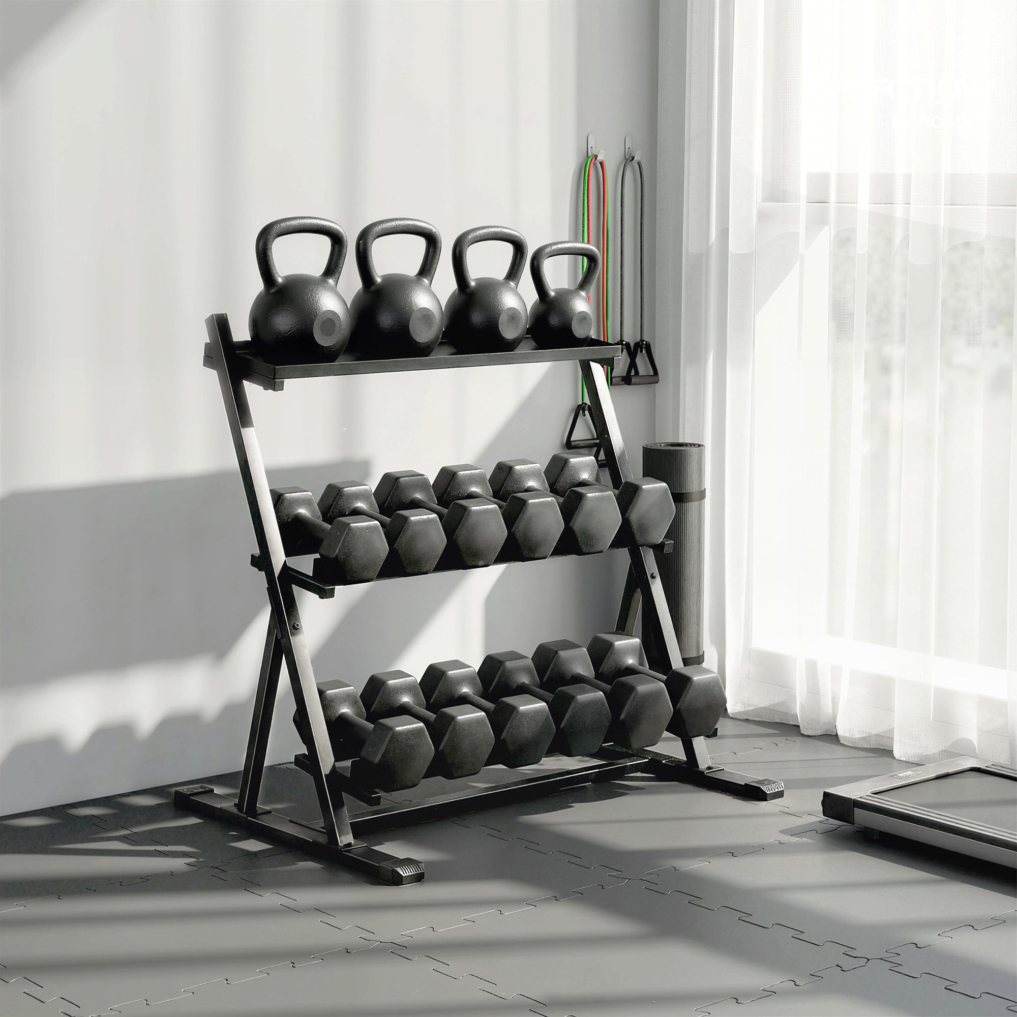 SPORTNOW 3-Tier Adjustable Dumbbell Rack, Heavy-Duty Weight Rack for Dumbbells, Kettlebells and Multiple Balls, Space-Saving Weight Storage Stand for Home Gym, 200 KG Capacity 