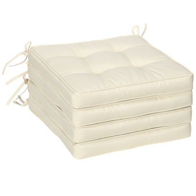 Outsunny Set of 4 Garden Seat Cushion with Ties, 42 x 42cm Replacement Dining Chair Seat Pad, Cream White 