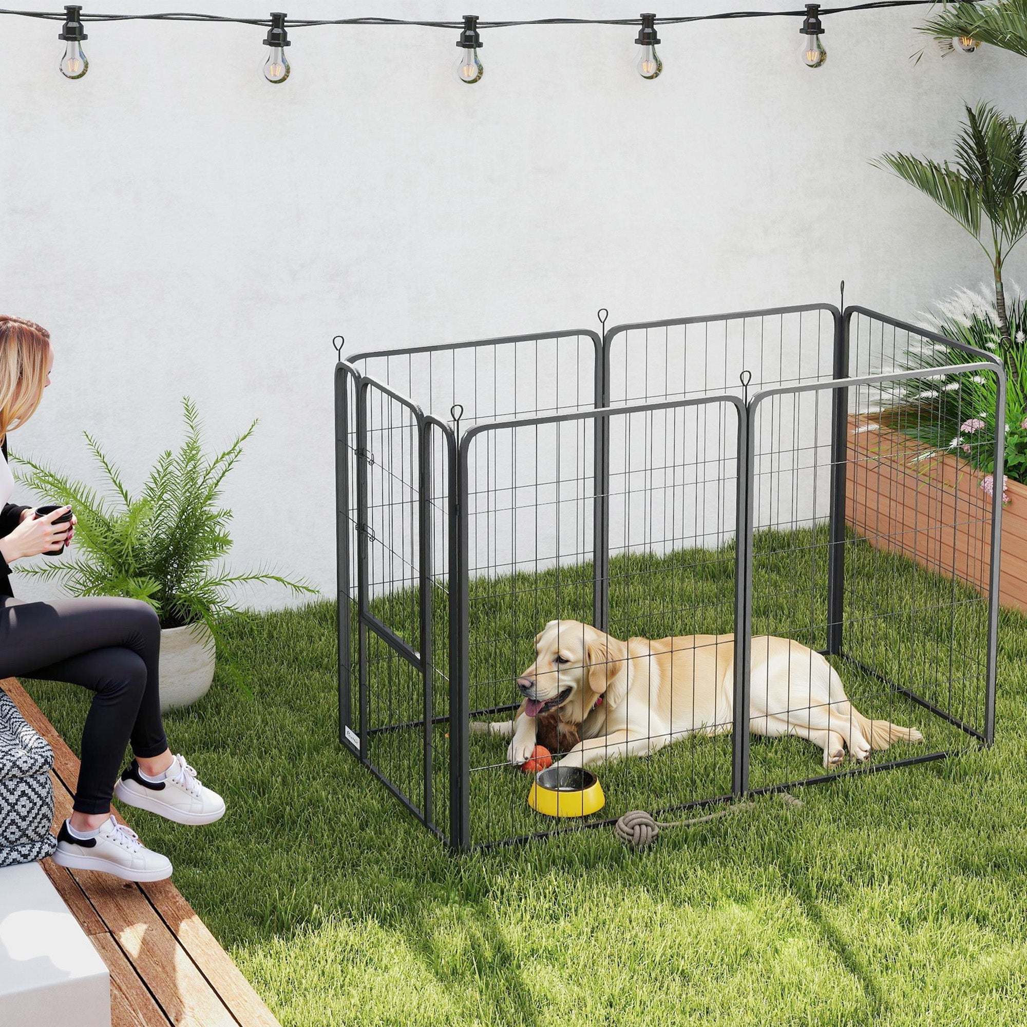 PawHut 6 Panels Heavy Duty Dog Playpen with Secure Door, for Indoor Outdoor, for Garden, Camping, 100cm High 