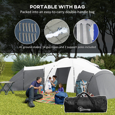 Outsunny 6-9 Man Tent with Bedrooms and Living Room, Accessories Included, Dark Grey 