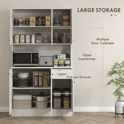 HOMCOM Freestanding Kitchen Pantry Storage Cabinet - White 