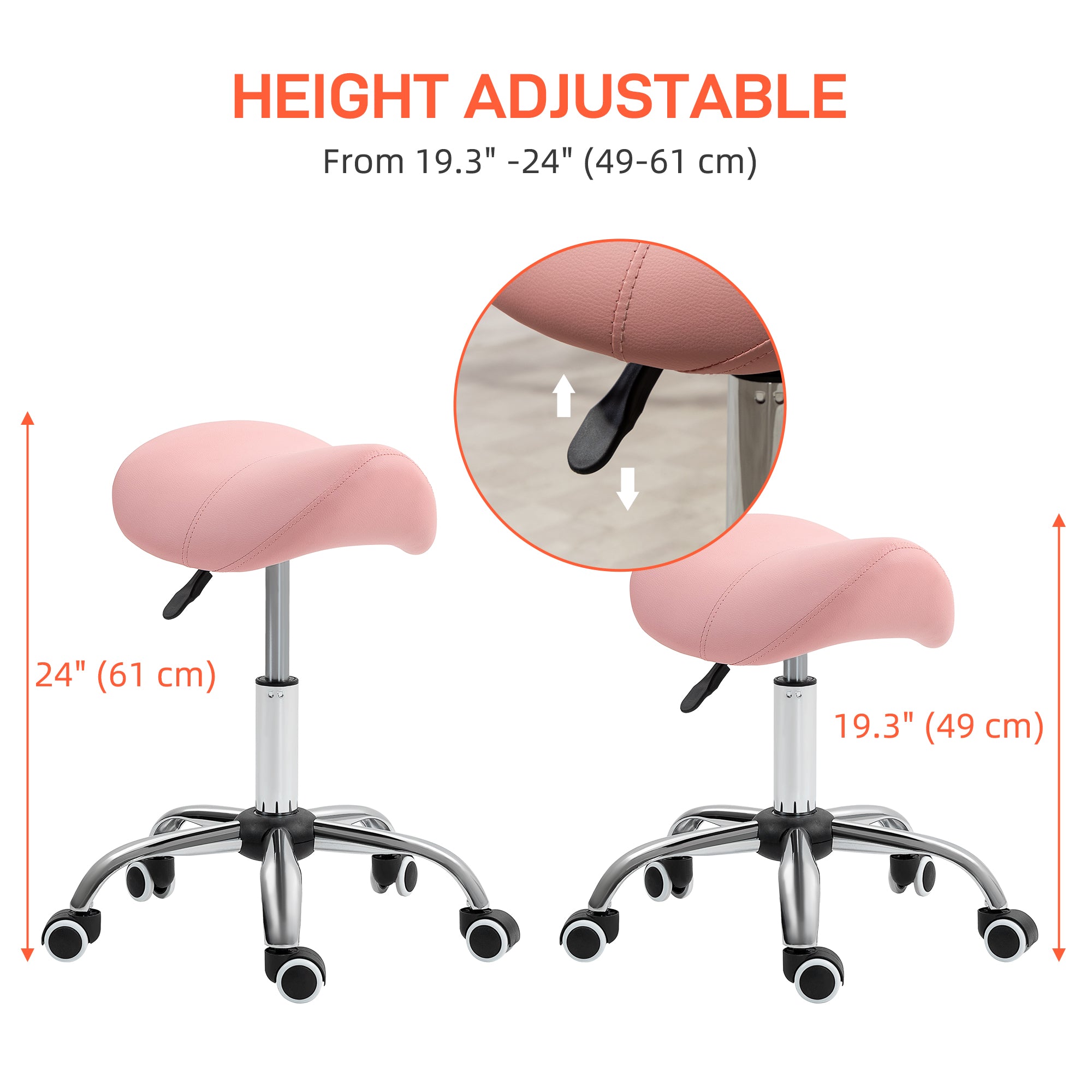 HOMCOM Saddle Stool, Height Adjustable Salon Chair for Massage Spa, Faux Leather, Pink 