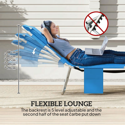 Outsunny 5-Position Adjustable Sun Loungers Set of 2 with Reading Hole and Side Pocket, Blue 
