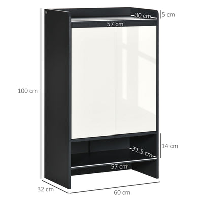 HOMCOM High Gloss Shoe Cabinet with White Doors and Open Shelves, Hallway Shoe Cupboard Storage Organiser for 15 Pairs of Shoes, Grey 
