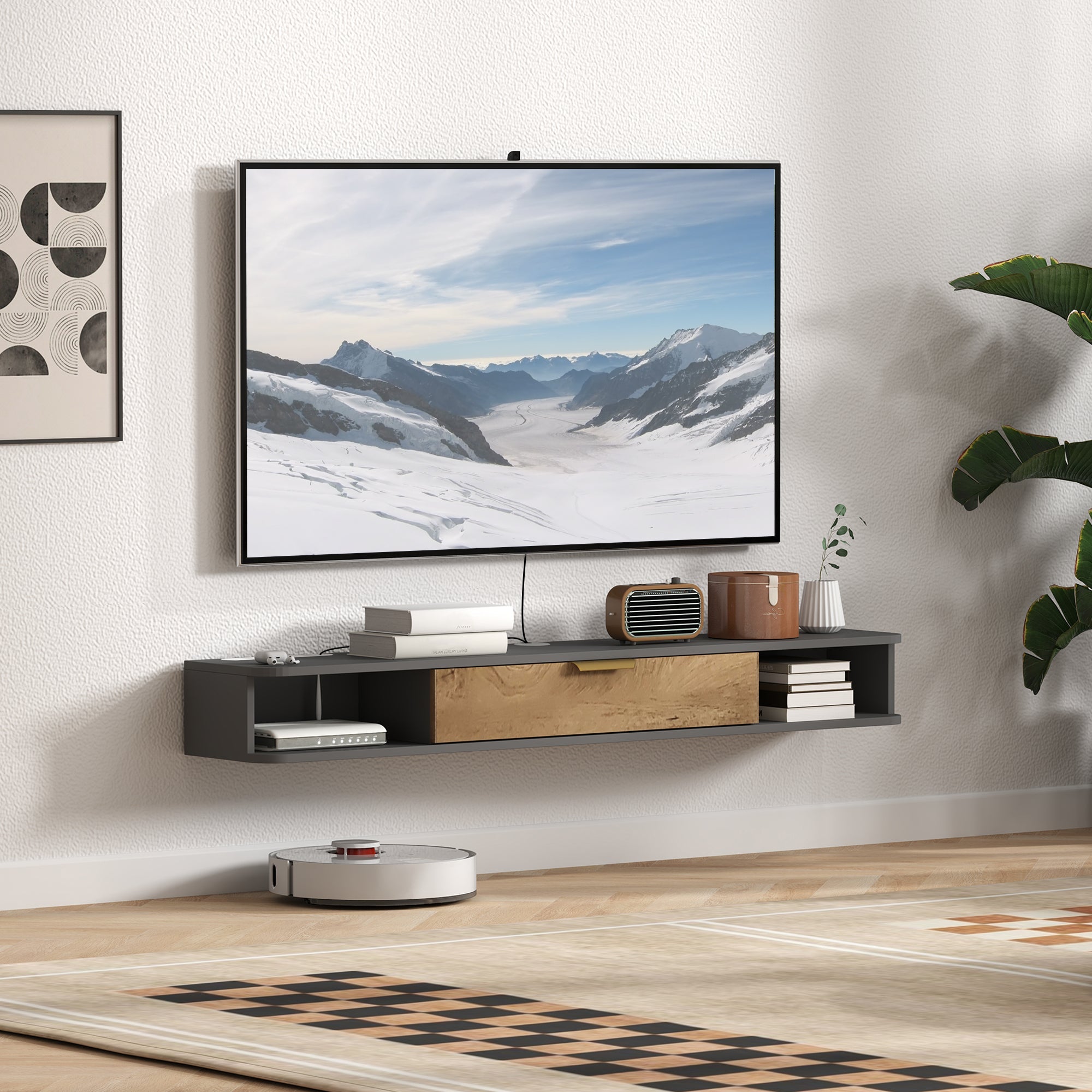 HOMCOM 140 cm Floating TV Stand with Storage - Charcoal Grey 