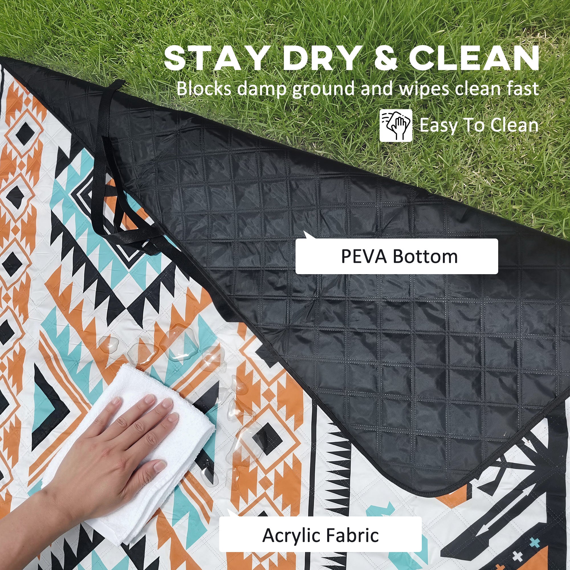 Outsunny Picnic Blanket, 300x200CM Large Beach Blanket Outdoor Picnic Mat with Integrated Strap for Camping, Mix-Colour 