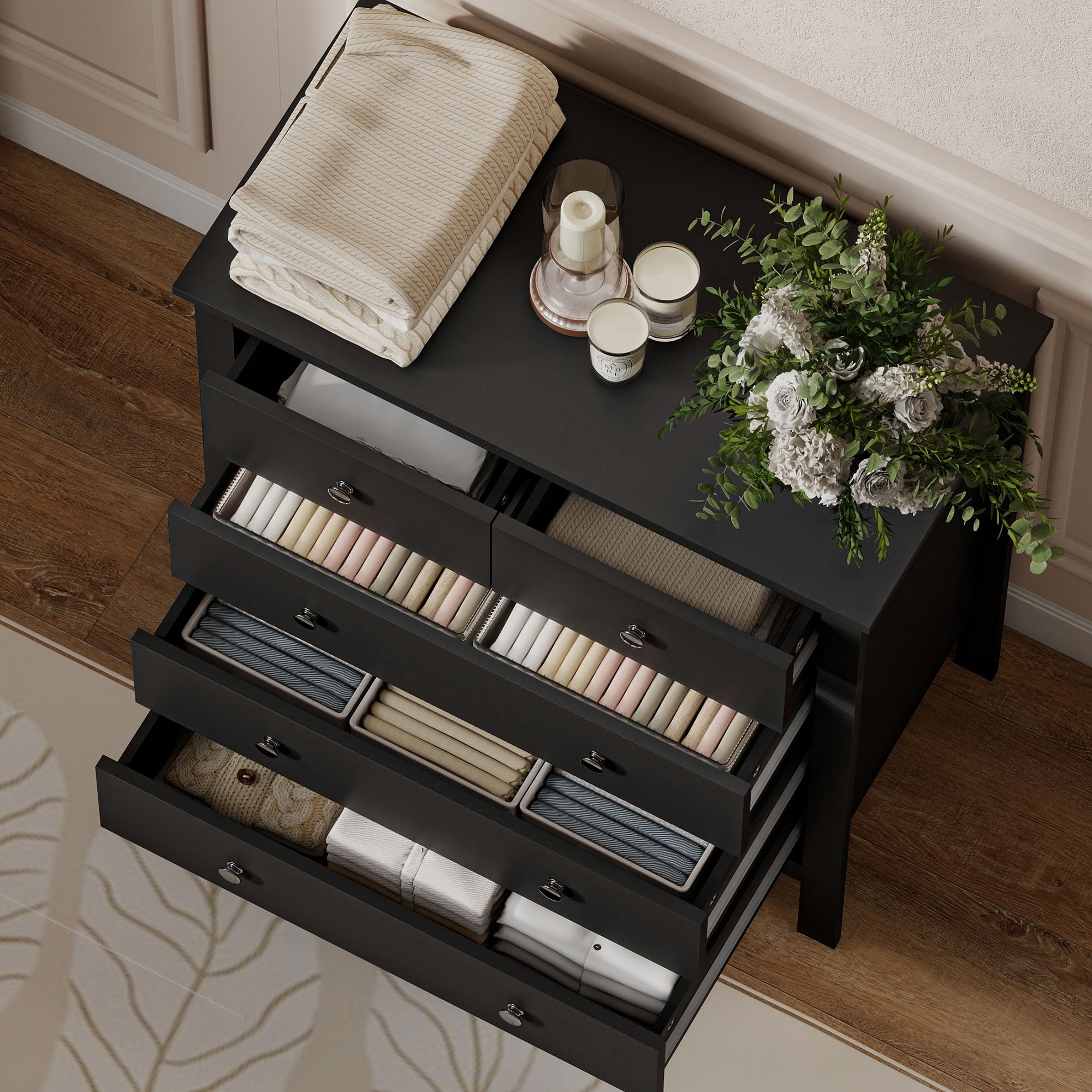 HOMCOM 5 Drawer Dresser for Bedroom, Modern Chest of Drawers, Wide Storage Unit for Living Room, Hallway, Black 