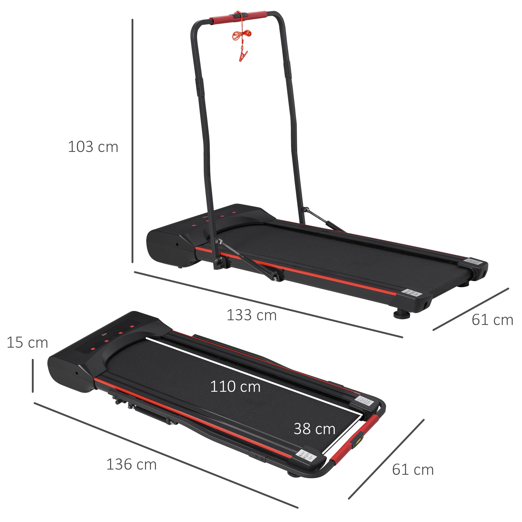 HOMCOM Foldable Walking Machine Treadmill 1-6km/h with LED Display & Remote Control Exercise Fitness for Home Office 