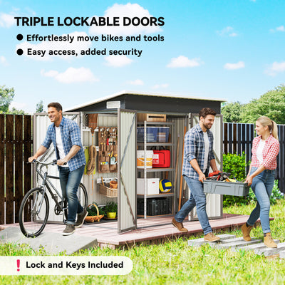 Outsunny 7.5 x 4.3ft Metal Garden Storage Shed, Waterproof Outdoor Shed with Triple Lockable Door, Gloves, Vents, Light Grey 