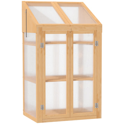 Outsunny Wooden Cold Frame Polycarbonate Greenhouse with Openable Top Cover and Double Door, Grow House for Flower, Vegetable and Plants, 70 x 50 x 120cm, Grey 
