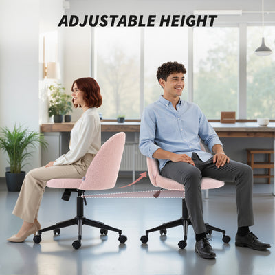 HOMCOM Teddy Fleece Office Chair with Wheels - Light Pink 