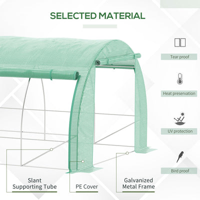 Outsunny Polytunnel Greenhouse Walk-in Grow House Tent with Roll-up Sidewalls, Zipped Door and 8 Windows, 4x3x2m Green 