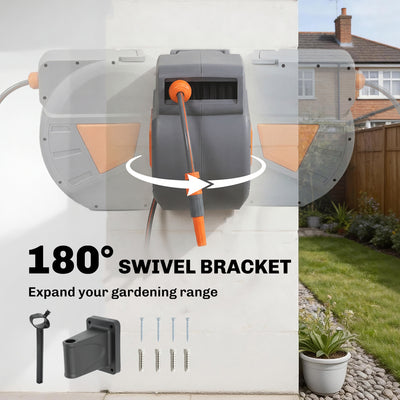 Outsunny Retractable Hose Reel Wall Mounted, 20+1.6m Garden Hose Pipe Reel with Auto Retraction, Self-Locking, Orange 