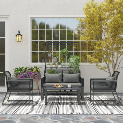 Outsunny 4 Pieces Rattan Garden Furniture Set - Charcoal Grey 