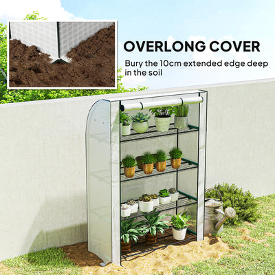 Outsunny Mini Greenhouse with Reinforced PE Cover, Portable Indoor Outdoor Green House with Roll-up Door, 170 x 120 x 50cm, White 