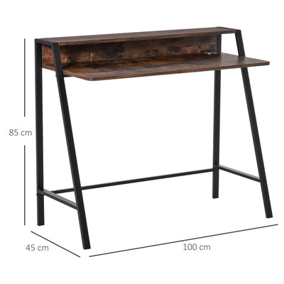 HOMCOM Writing Desk Computer Table Home Office PC Laptop Workstation Storage Shelf 100L x 45W cm Rustic Brown 