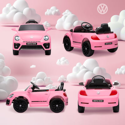 AIYAPLAY Volkswagen Beetle Licensed 12V Ride on Car w/ Remote Control, Suspension Wheels, Soft Start, Lights, Music, Pink 