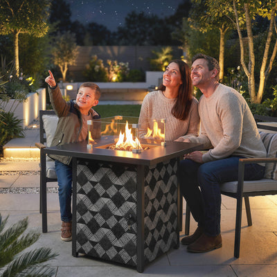 Outsunny Square Propane Gas Fire Pit Table,12 KW Firepit Outdoor Patio Heater with Glass Wind Guard, Lava Rocks, Gas Tank Holder 