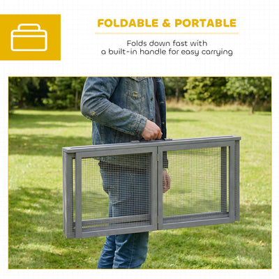 PawHut Rabbit Hutch Outdoor, Foldable Guinea Pig House with Openable Top, for 3 Bunnies, Ducks, Chickens, 110 x 105 x 50 cm 