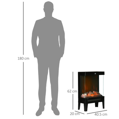HOMCOM 180\'c2\'b0 Charming Electric Fireplace Heater, Quiet Freestanding Stove with LED Flame Effect, Level-less Temperature Control, Overheating Protection, 1000W/2000W, Black 