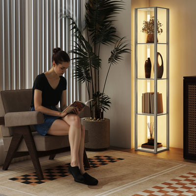 HOMCOM Floor Lamp with Shelves and 3 Brightness Levels - Oak 