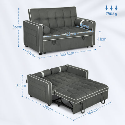 HOMCOM Two-Seater Linen-Look Sofa Bed - Charcoal Grey 