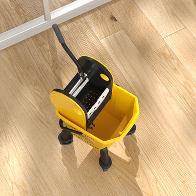 HOMCOM 26 Litre Mop Bucket, with Wringer and Mop - Yellow 