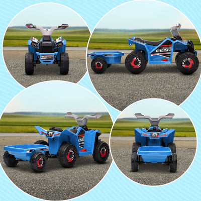 HOMCOM 6V Quad Bike with Back Trailer, Wear-Resistant Wheels, for Ages 18-36 Months, Blue 