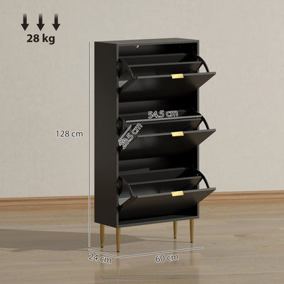 HOMCOM Narrow Shoe Cabinet with 3 Flip Drawers - Black 