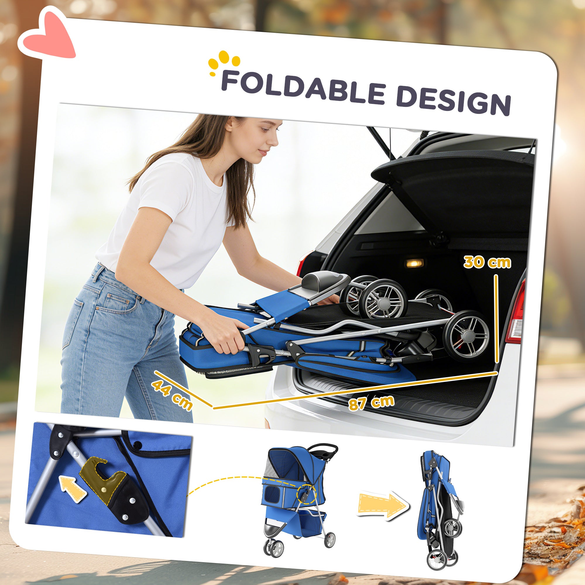 PawHut 3 Wheel Pet Stroller for Small and Miniature Dogs, Blue 