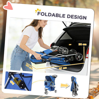 PawHut 3 Wheel Pet Stroller for Small and Miniature Dogs, Blue 