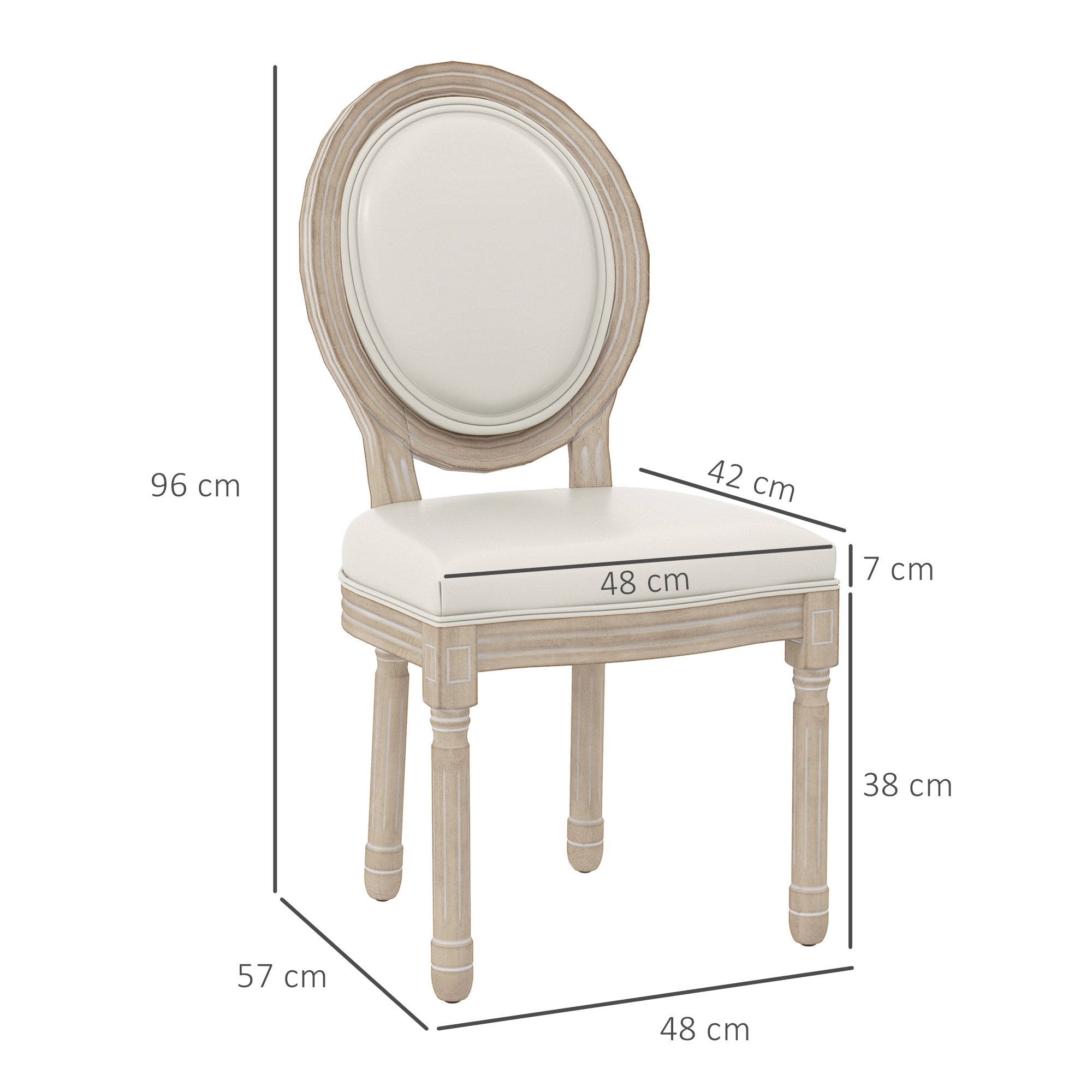 HOMCOM Set of Two French Style Wooden Dining Chairs - Cream White