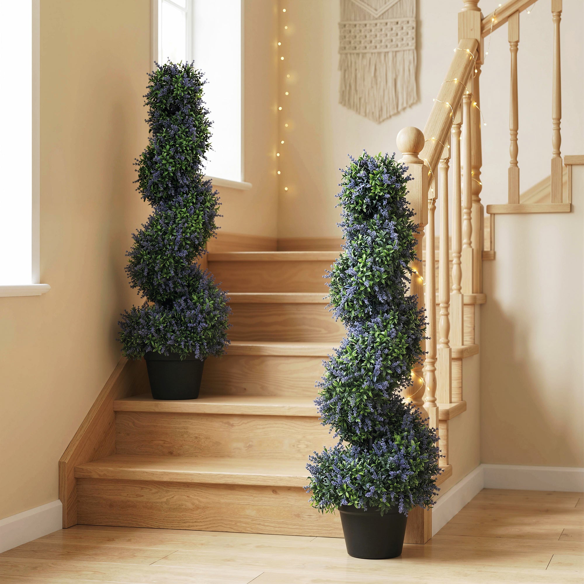 HOMCOM Artificial Lavender Topiary Tree Set of 2, UV Resistant Fake Plants in Pot for Indoor Outdoor Decor, 90 cm, Purple 