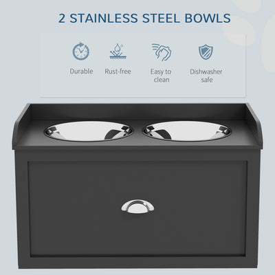 PawHut Stainless Steel Raised Dog Bowls, with 21L Storage Drawer for Large Dogs and Cats - Black 