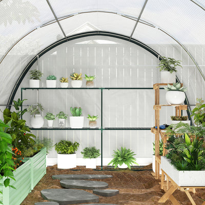 Outsunny 4 x 3(m) Walk-In Tunnel Greenhouse, with Accessories - White 