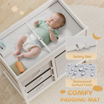 AIYAPLAY Baby Changing Unit with 4 Storage Drawers, Mat for Bedroom Nursery, 84 x 84.5 cm, White 