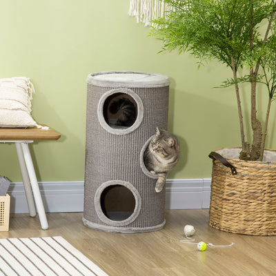 PawHut Cat Climbing Frame, Covered with Sisal, Cosy Platform - Light Grey 