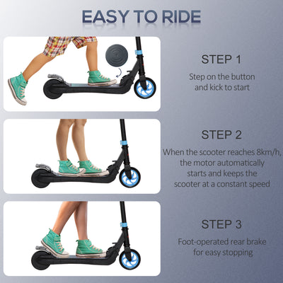 HOMCOM Folding Electric Scooter with Brake, for Ages 6+ Years, 8km/h Maximum Speed, Blue 