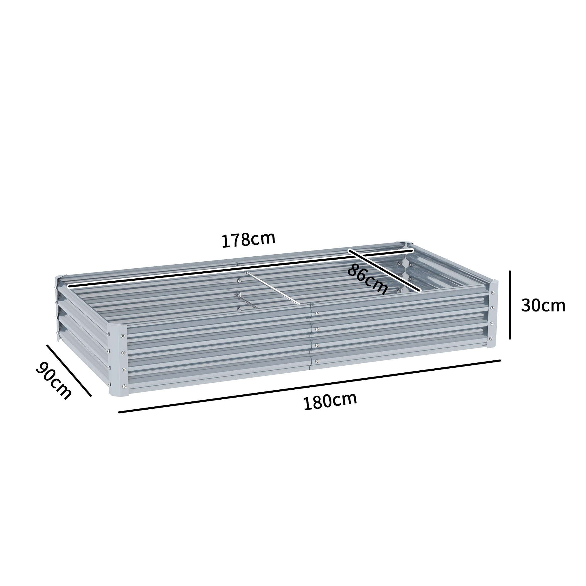 Outsunny 180 x 90cm Galvanised Steel Open Planter - Silver 