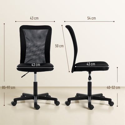 Vinsetto Computer Desk Chair, Armless Mesh Office Chair with Adjustable Height and Rolling Wheels, Black 