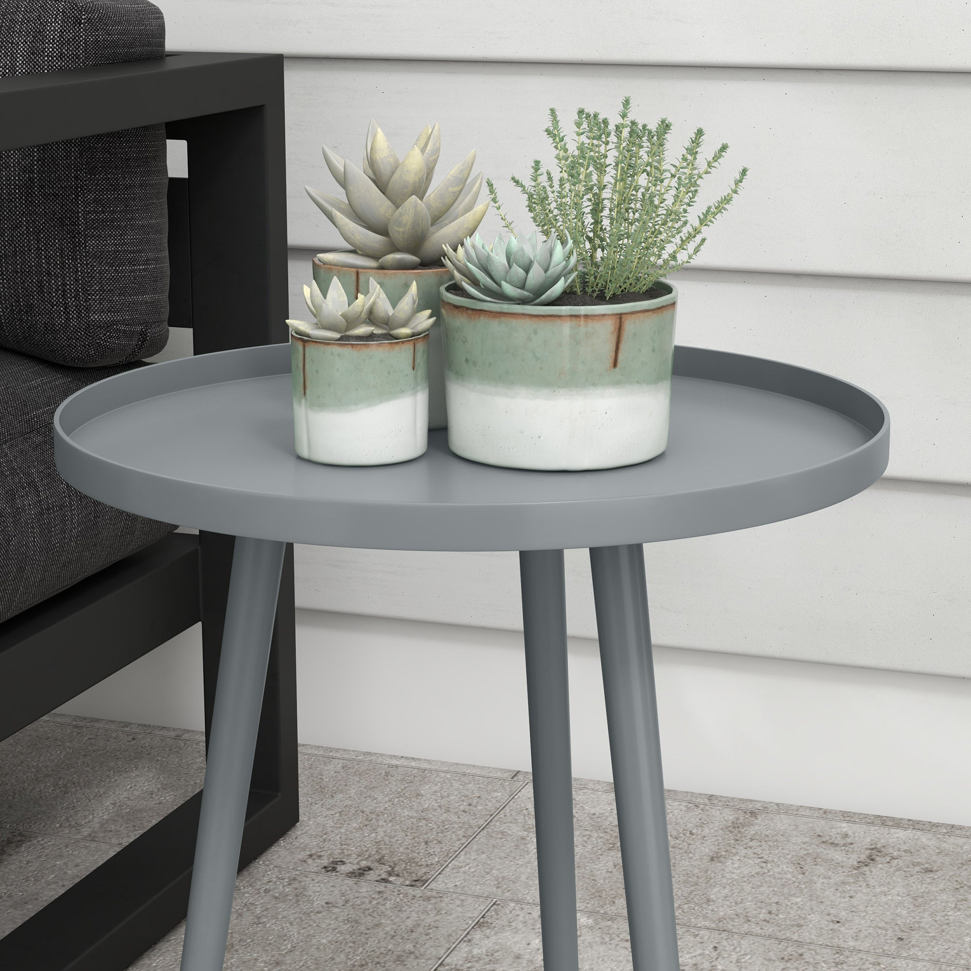 Outsunny Round Garden Coffee Table, Outdoor Side Table with Rounded Steel Edge, Ø40 x 50H cm, Grey 