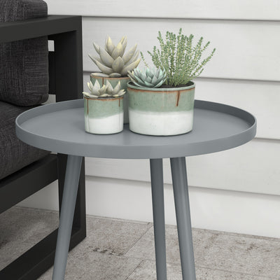 Outsunny Round Garden Coffee Table, Outdoor Side Table with Rounded Steel Edge, Ø40 x 50H cm, Grey 